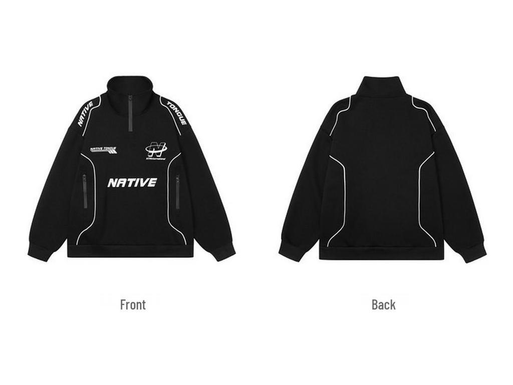 Unisex Retro Racing Half-Zip Sweatshirt - Spring/Autumn Fashion Motorcycle Jacket