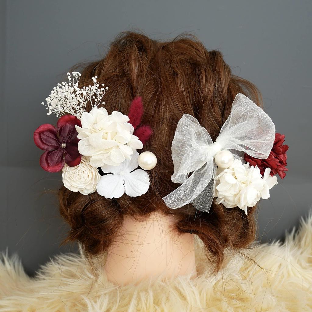 753 Kimono Dried Flower Preserved Flower Hair Organza [Bria] Shichi-Go-San Ornament, (Red)