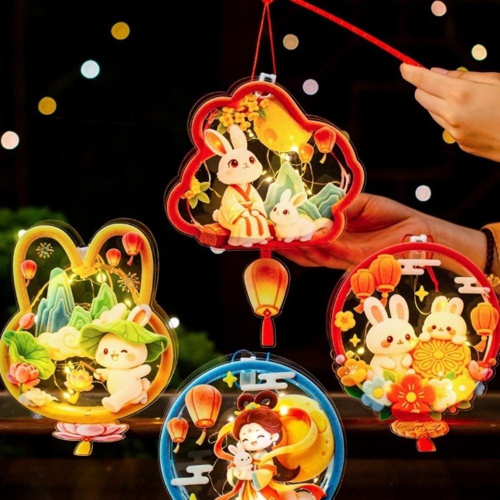 Cute Bunny Lantern Cartoon Handheld Rabbit Flower Lantern Mid Autumn Lantern  Holiday Decoration