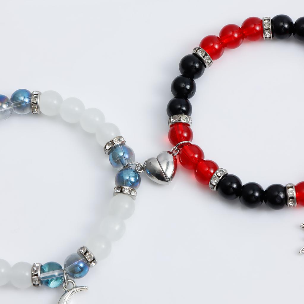 TEMU Hot Sale, Spider Sun Crescent Moon Love Couple Bracelet, Crystal Beaded Magnet Suction Bracelet
