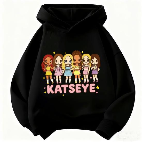 Felpa con Cappuccio Personaggio Cartone Animato KATSEYE per Bambini Felpa con Cappuccio a Manica Lunga per Ragazze Maglione con Grafica di Gruppo Top Casual Street per Bambini