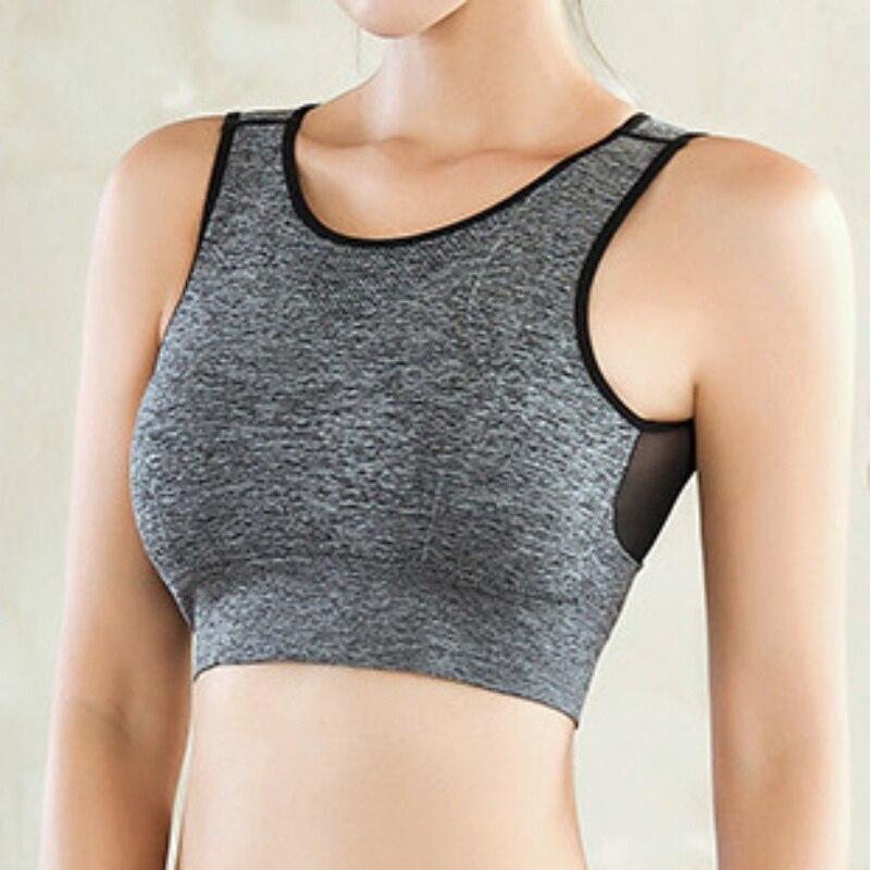 Ladies Wirefree Breathable Mesh Patchwork Beauty Back Bra Shockproof Padded Quick-Drying Solid Seamless Fitness Tops