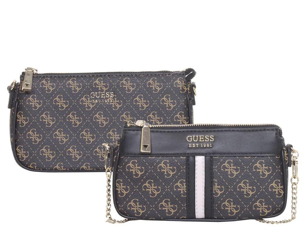 GUESS Kasinta Doppel-Reißverschlusstasche Braun Multi Crossbody,