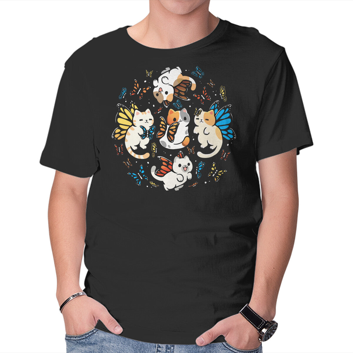 Unisex Crew Neck T-Shirt Fairy Kittens Graphic Short Sleeve Casual Tee XXXXL