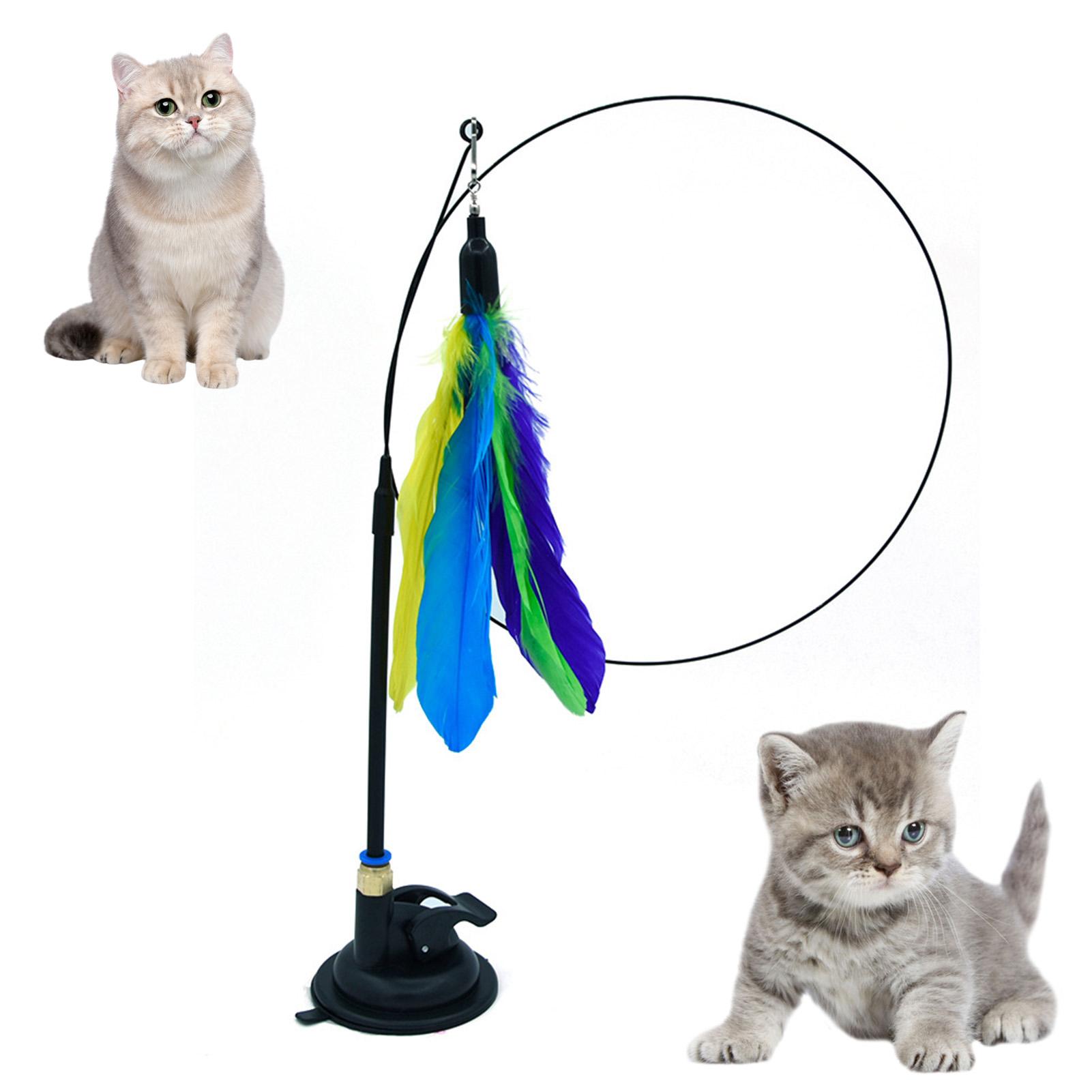 

Cat Teaser Wand With Replacement Heads And Suction Cup Base For Pet Play A