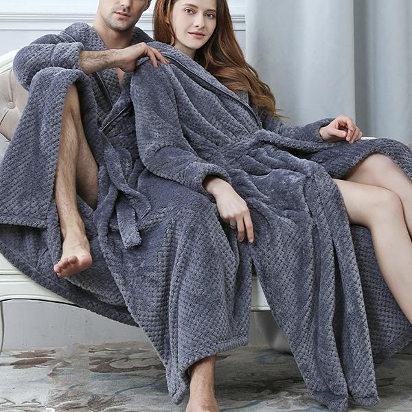 Bata De Baño De Forro Polar Para Hombre Y Mujer, Con Capucha, Suave Y Abrigada, Kimono De Invierno GODGETS