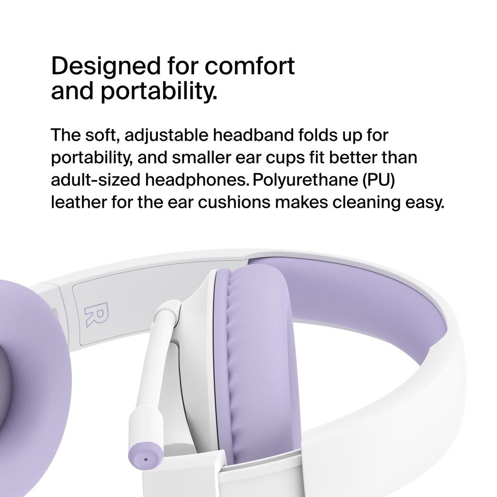 Belkin Junior Wireless Headset with Boom 85dB Volume Limiting 35 Hours of Continuous Bluetooth AUD006btLV Microphone, Function, Playback, 5.2