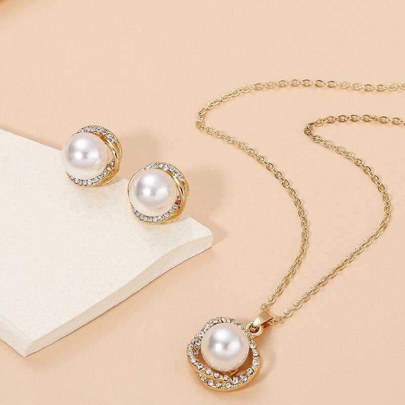 South Sea Shell Pearl Gold-Color Jewelry Sets for Women Cubic Zirconia Necklace Earrings With Party Birthday Wedding Gift