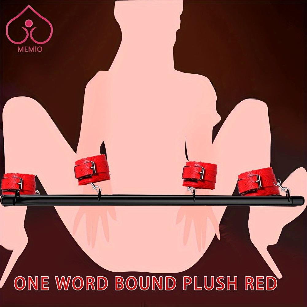 MEMIO 1 Set Of Red BDSM Bondage Set Metal Steel Pipe Extend Spreader Bar Sex Plush Handcuffs Ankle Cuffs Restraints Adult Sex Toys For Couple