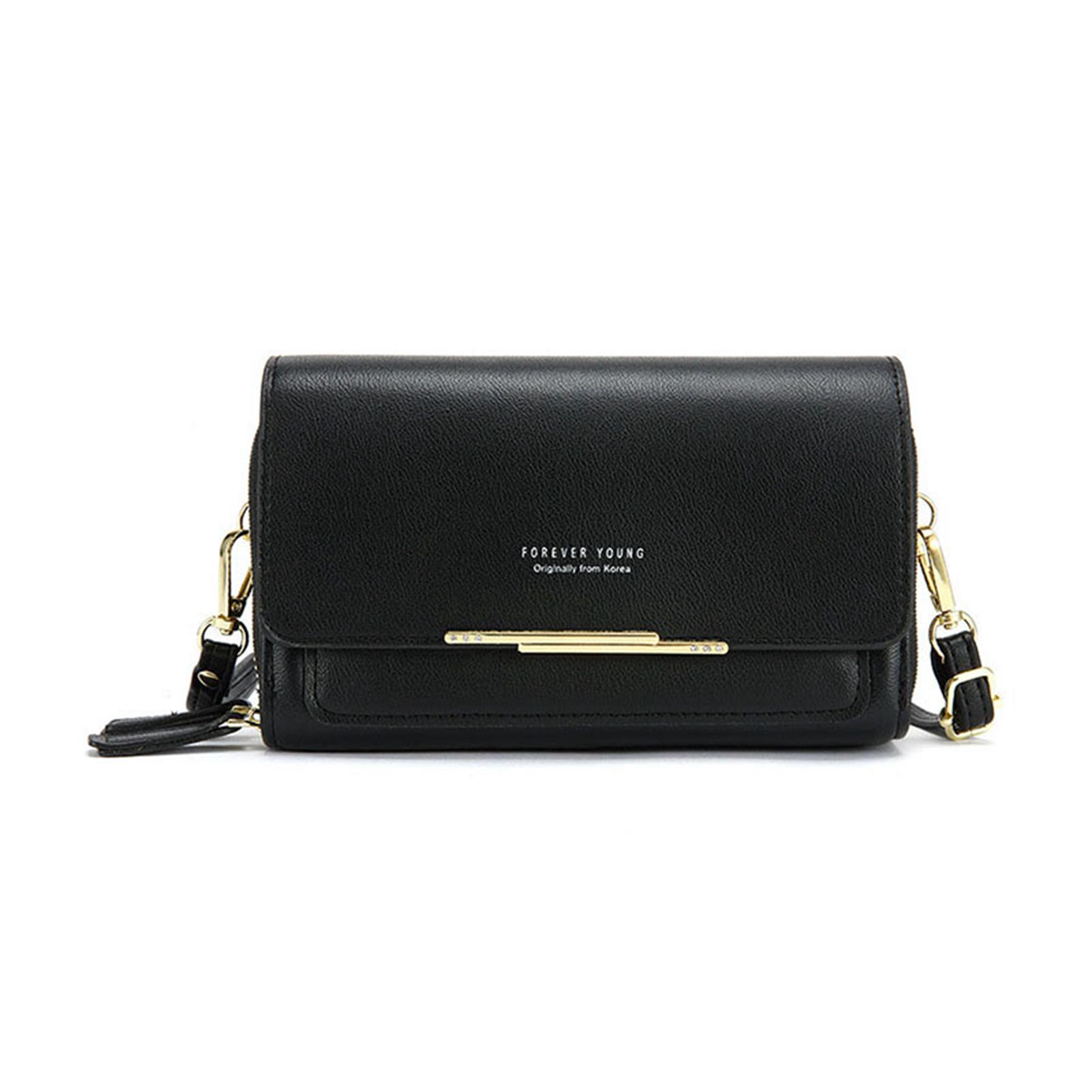 Женская сумка через плечо из ПУ однотонная умеренной вместимости маленькая сумка через плечо для телефона кошелька пауэрбанка ключей черная 1190₽