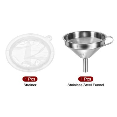 Kitchen Funnel, Stainless Steel Kitchen Gadget with 400 Mesh Strainer for Juice, Coffee, Milk Filtration White Silver