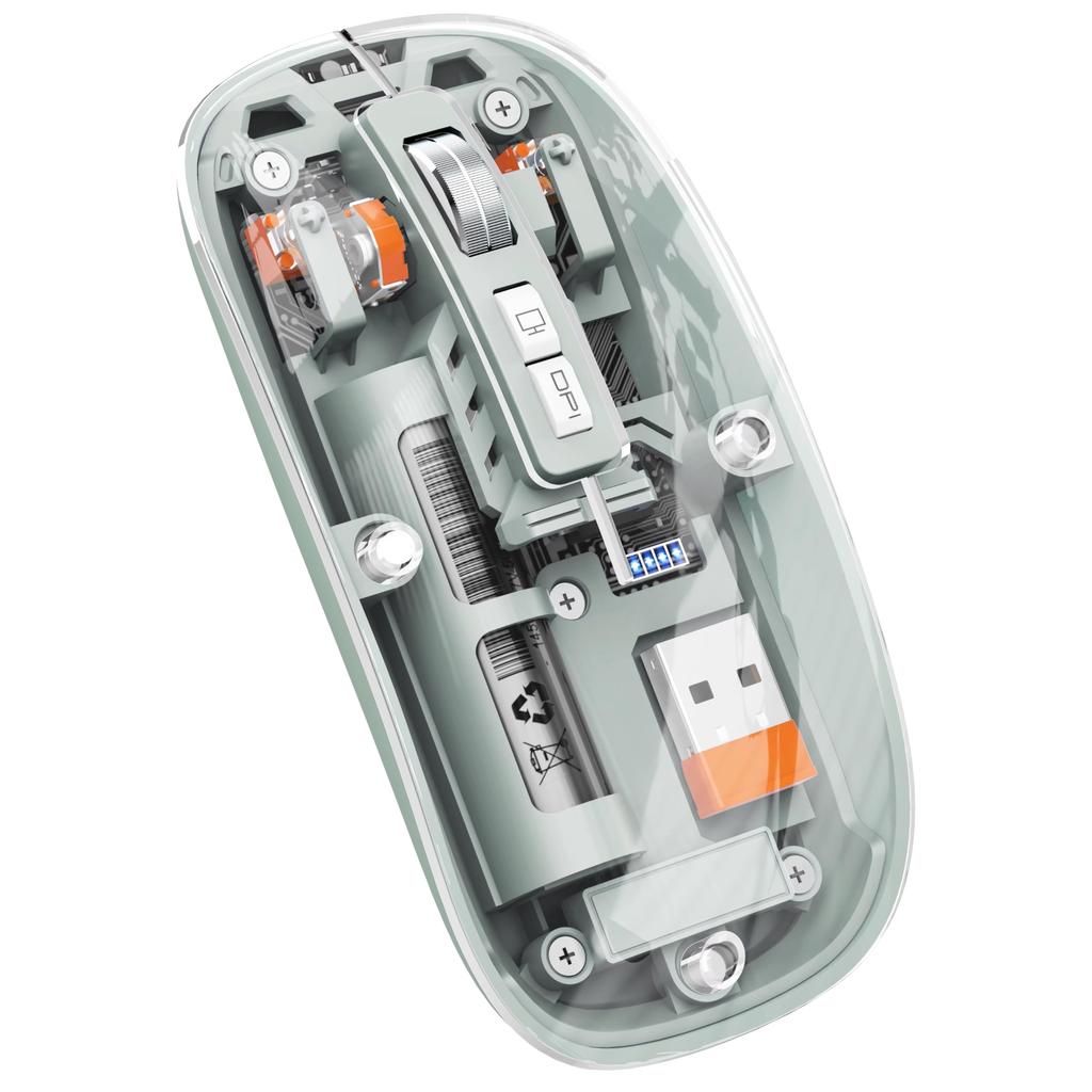 Clear Transparent Mouse, Wireless, Bluetooth, Type-C, Rechargeable, LED, USB, Quiet, Stylish, Cute, Compatible with PCs, iPhones, Android Tablets,