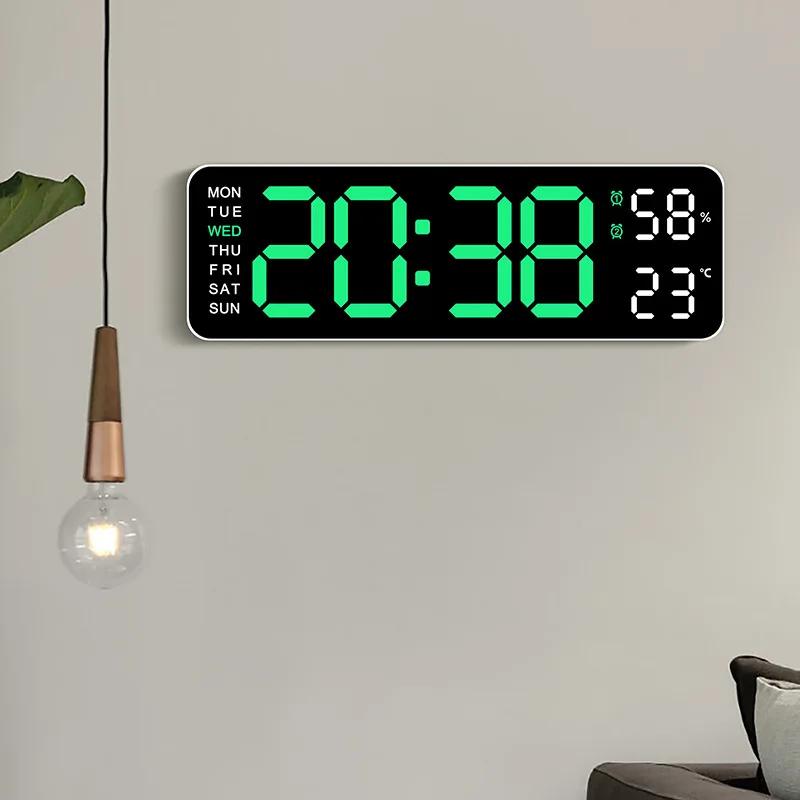 9 Inches Clocks for Bedroom Large Digital Wall Clock Home Decor Items Household Supplies LED Alarm Clock Week 12/24 Hours Giant