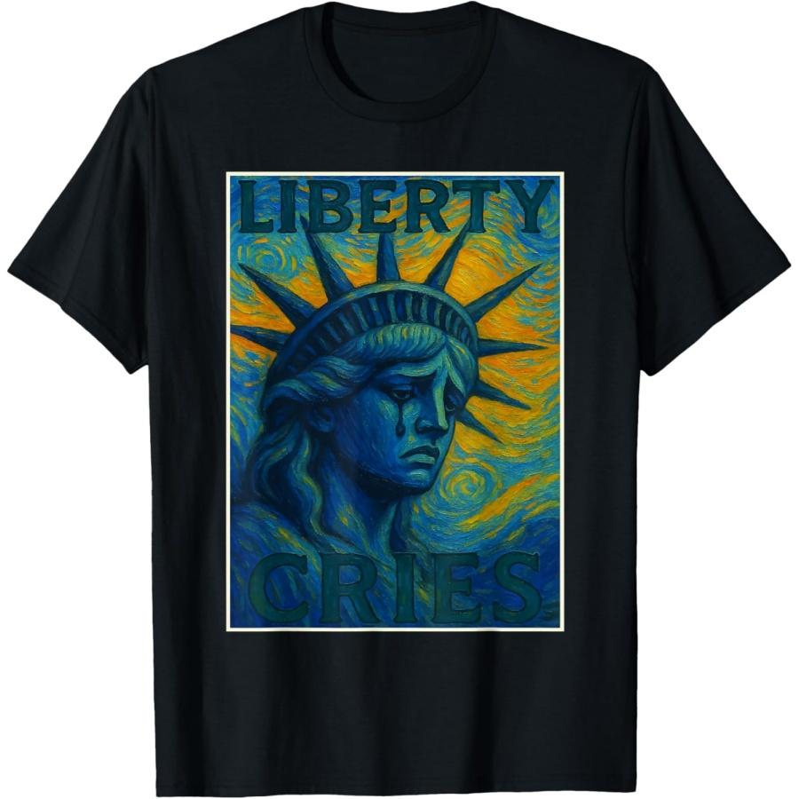 Statue of Liberty Cries Van Gogh Starry Night US Justice Cry T-Shirt S