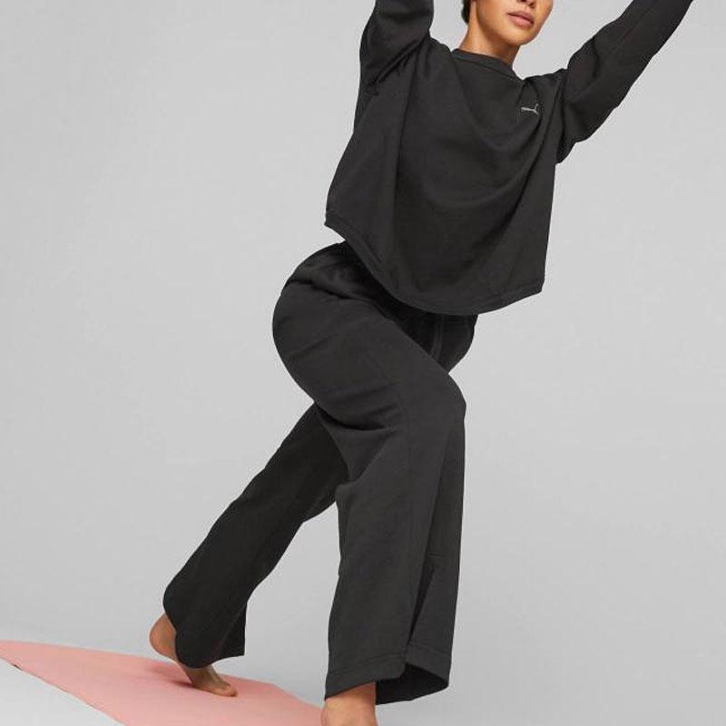 Puma Studio Plastic Free French Terry Sweatshirt With Solid Color Logo Hollow Design Long Sleeve Women Sweatshirt Black 523694-01