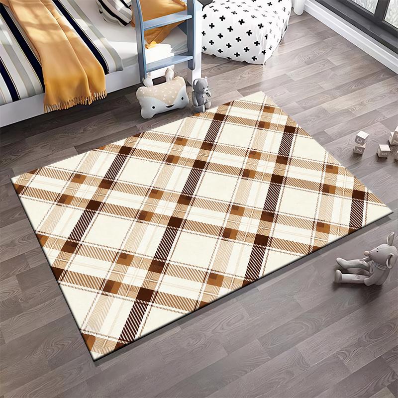 Plaid Pattern Carpet with Beige and Brown Checkerboard Design for Home Suitable for Use As an Anti-slip for Living Room Bedroom Sofas