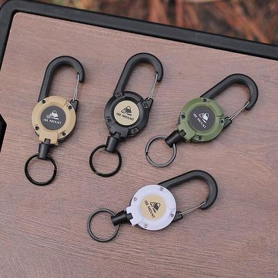 ISE MOUNT Outdoor Steel Wire Rope Tactical Retractable Key Holder with Easy Pull Buckle and Anti-Lost Lanyard