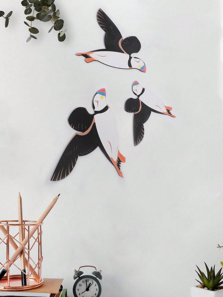 3pcs Wooden Black Bird Wall Decor Art Vintage Gothic Home Decor for Living Room Bathroom Kitchen Decorations Indoor Outdoor Gift