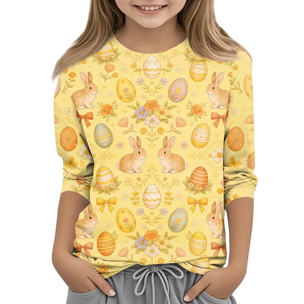 Children's Seven Quarter Sleeve Easter Print Round Neck Print Casual Top