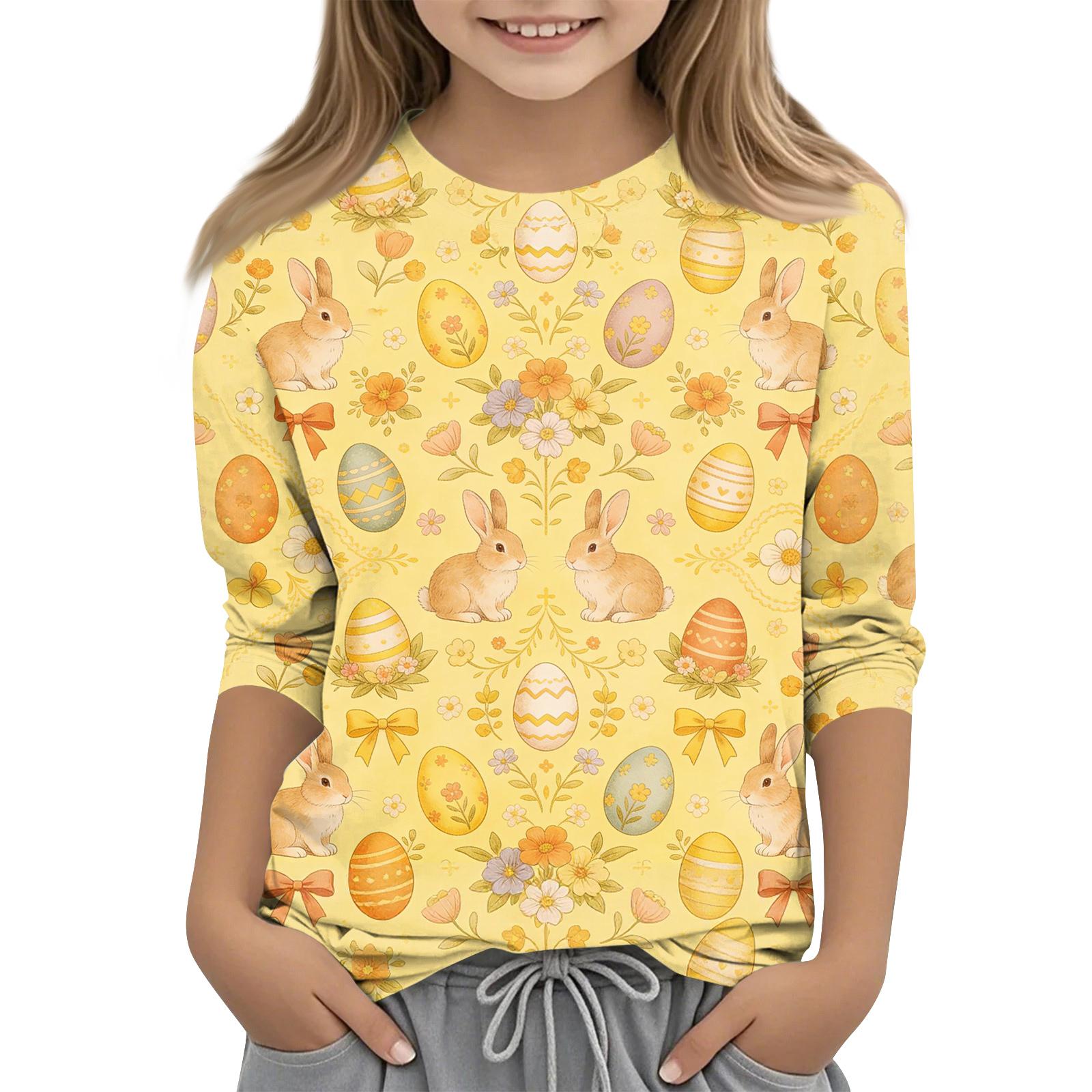 

Children s Seven Quarter Sleeve Easter Print Round Neck Print Casual Top 160 жовтий