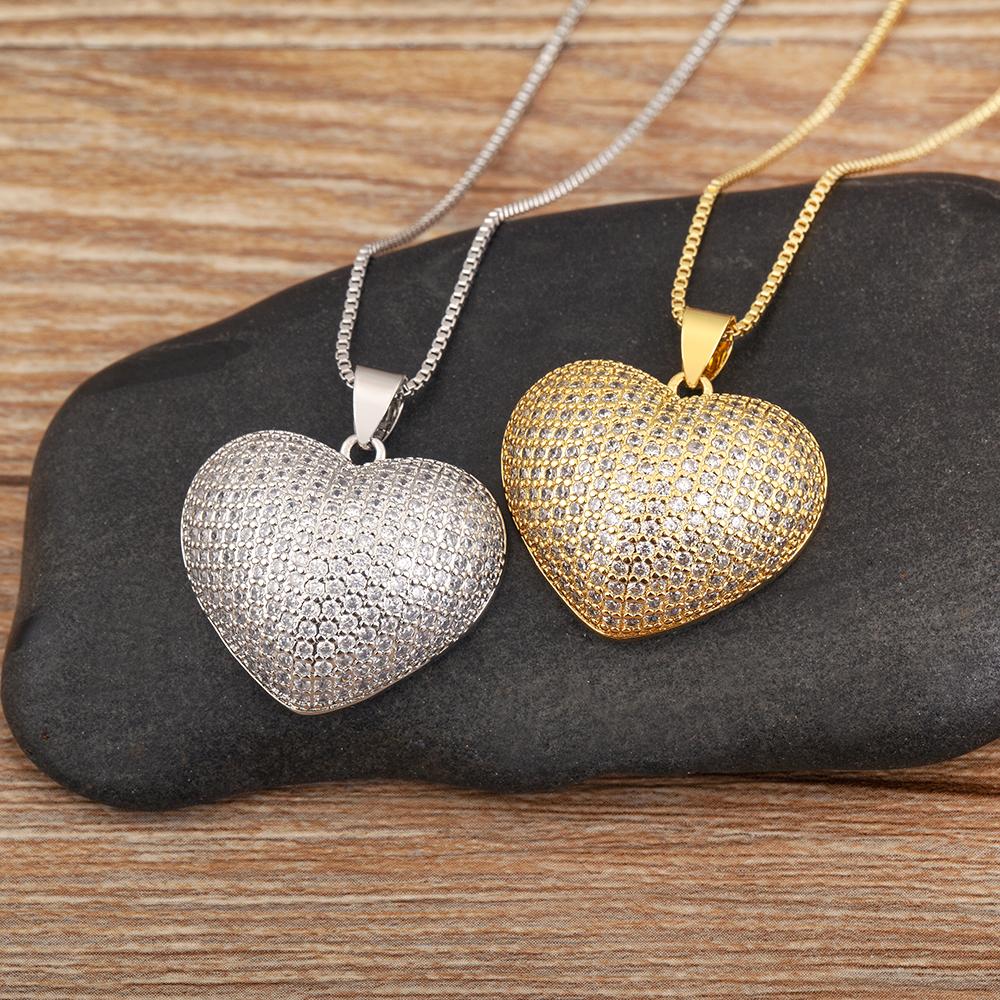 Nidin New Arrival Romantic Heart Shape Elegant Aesthetic Pendant Necklace 2 Styles For Female Male Shine Zircon Jewelry Gifts
