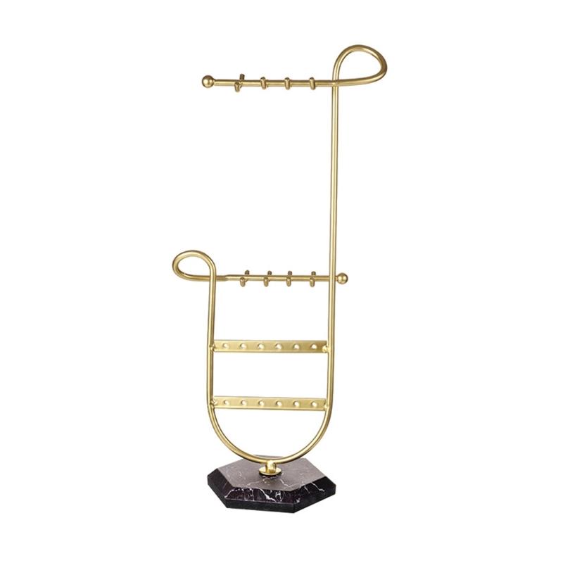 

Necklaces Hanging-Storage Tree Display Rack Marble Base Exquisite Jewelry Tower Stand Metal Earring Holder Organizer золотой