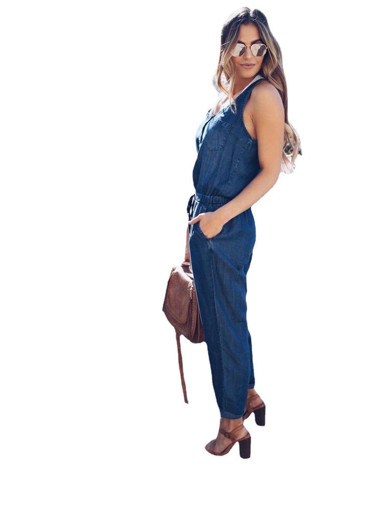 European & American Waist-Slimming Fashion Jeans Jumpsuit