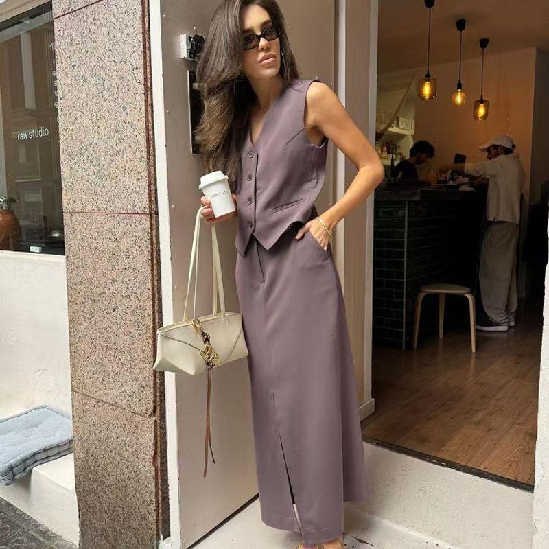 Fashion New Arrival Fashion Elegant V Neck Sleeveless Vest Skirt Suit Tank Top and Skirt Set