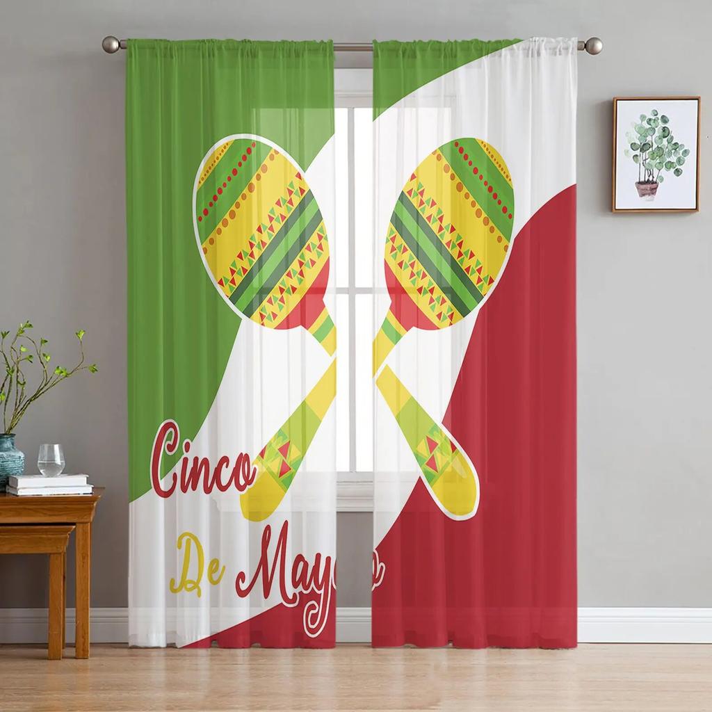 Mexico Cinco De May Celebrate Tulle Curtain Home Office Window Decor Bedroom Kitchen Balcony Modern Sheer Curtain
