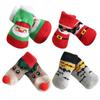 Dog Cat Socks 4 PCS Non-Slip Christmas Shoes Festival Themed Woven Paw Protector Knitting Pet Supplies for Floor Indoor WWO66