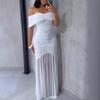 Women White Off Shoulder Bodycon Mermaid Floor Length Evening Dress