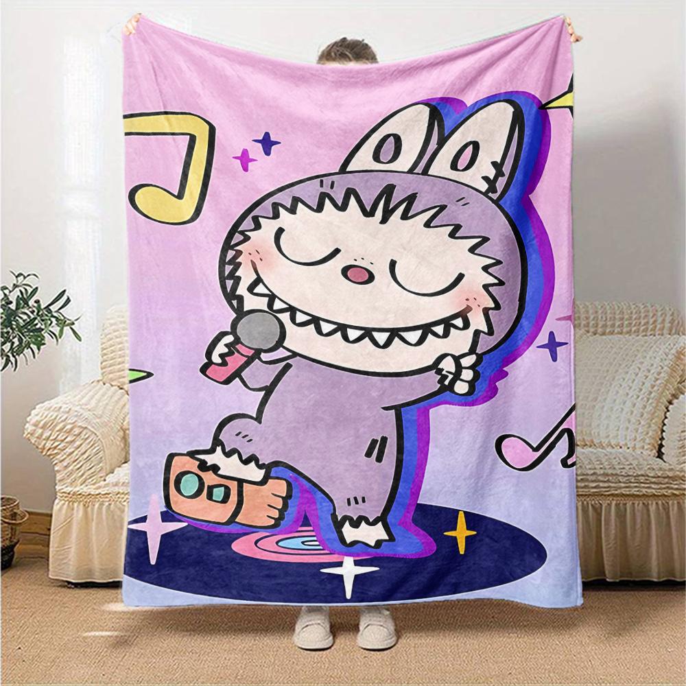 1Pc Labubu Cute Cartoon Blanket Soft Comfortable Polyester Blanket All Season Cozy Throw Bedroom Office Outdoor Use Christmas Gift Choice Print Home B