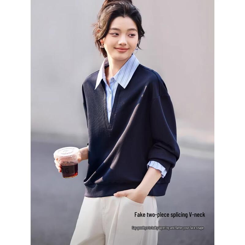 La Chapelle Faux Two-Piece Striped Sweatshirt