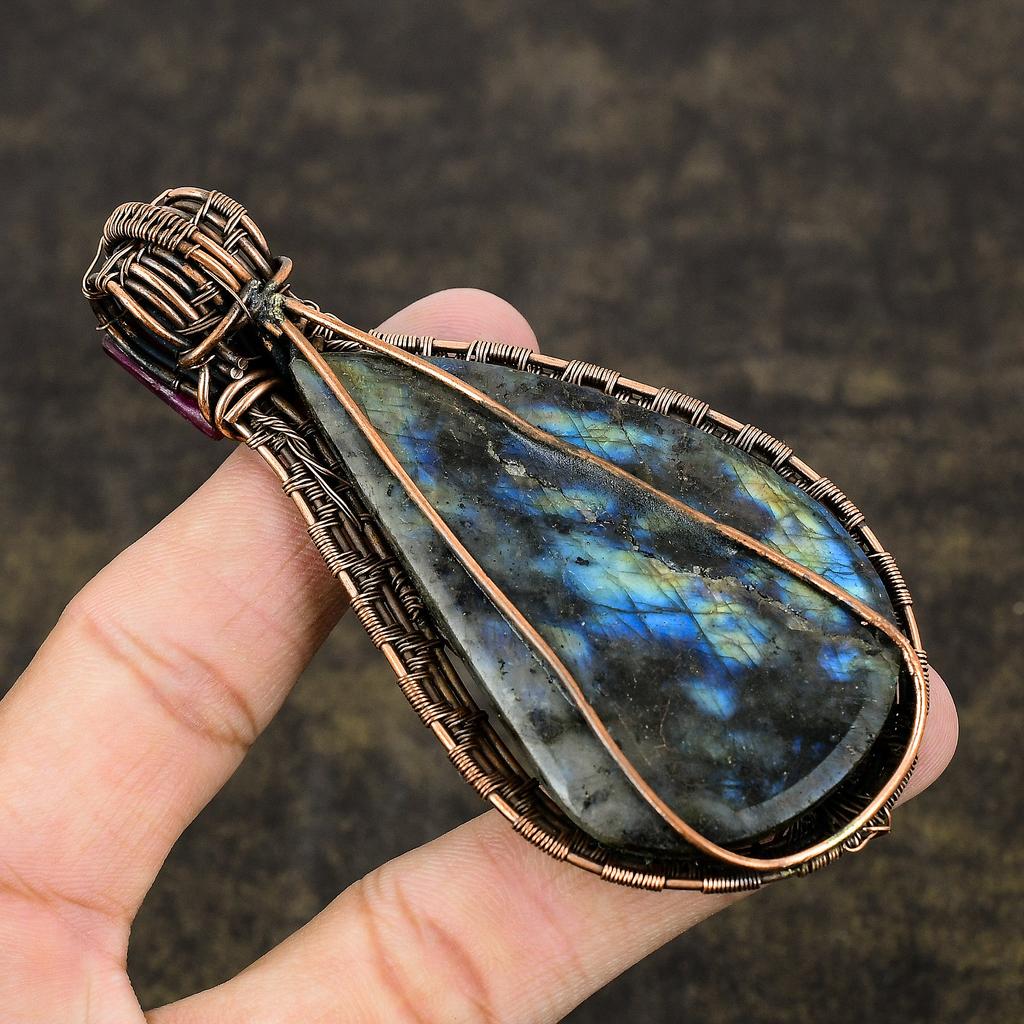 Labradorite Handmade Copper Wire Wrap Gift Jewelry Pendant 3.74" L1i58