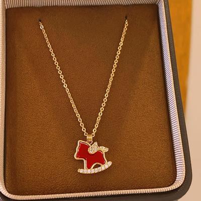 Exquisite French Red Horse Pendant Necklace - Unique Design, High-End Fashion, Versatile Collarbone Chain