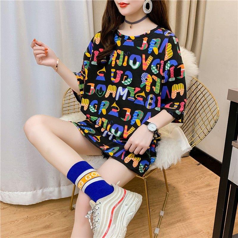 summer Women Colorful letter printing casual Oversized Graphic T-shirts harajuku black y2k Tops Fashion Large size Couples T-shirt