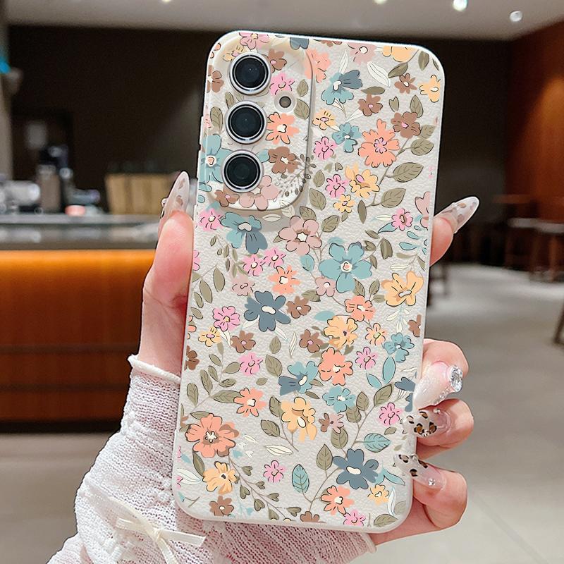 Flowers Leather Texture TPU Case For Samsung Galaxy A56 A26 A16 A15 A55 A54 A35 5G S25 Edge S24 S23 S22 Ultra S21 FE Phone Cover