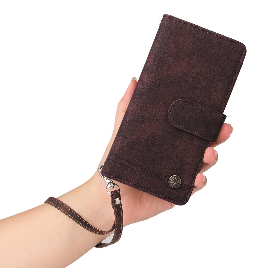 For iPhone 16 Pro Max Case Zipper Pocket Hand Strap Leather Phone Cover