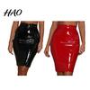 Slimming High Waist Skirt Women Club Faux Leather Skinny Sheath Zipper Closure Solid Knee Length Color Glossy Surface Slim Fit Lady Party Dating