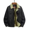Men's Black Lambskin Denim Jacket, Plus Size Cotton Washed Jacket, Top