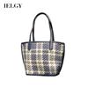 Women's Blue Plaid Bucket Woolen Handbag