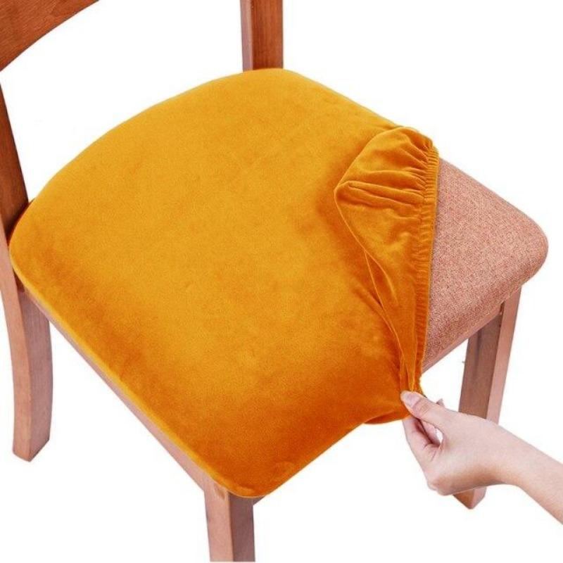 Velvet Spandex Dining Room Chair Seat Covers Removable Washable Elastic Cushion Covers For Upholstered Dining Chair
