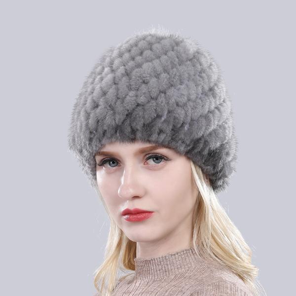 Winter women outdoor keep warm real mink fur hats Natural knitted mink fur cap Lady Good elasticity 100% genuine mink fur hat