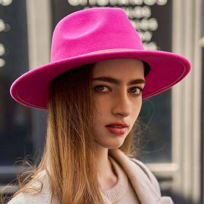Podzimní a zimní nový britský jazzový cylindr s koženou přezkou, trendy všestranný klobouk s velkou krempou, módní klobouk pro celebrity