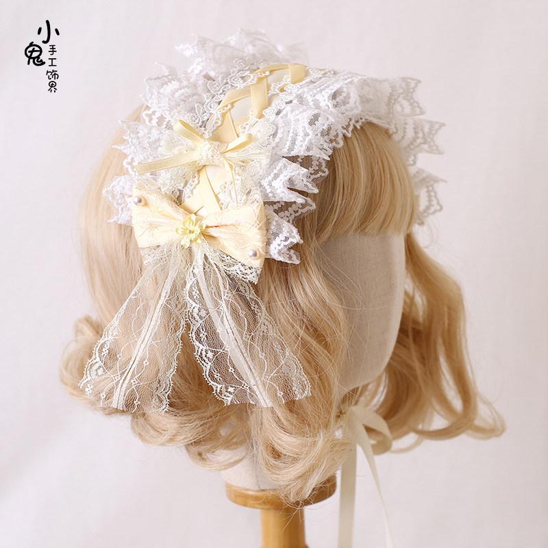 Top Hat Flat Hat Kc Hairpin Hair Accessories for Women Original Milk Yellow Lolita Bow Elegant Doll Headband