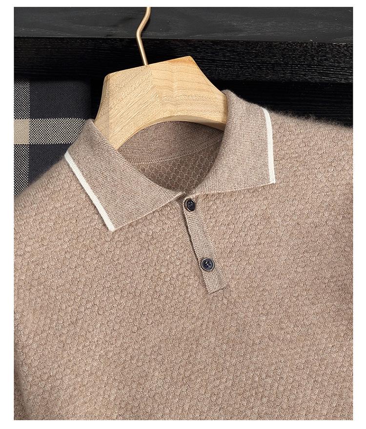 Men's Cashmere Polo Neck Short Sleeve Sweater - Autumn/Winter Business Casual