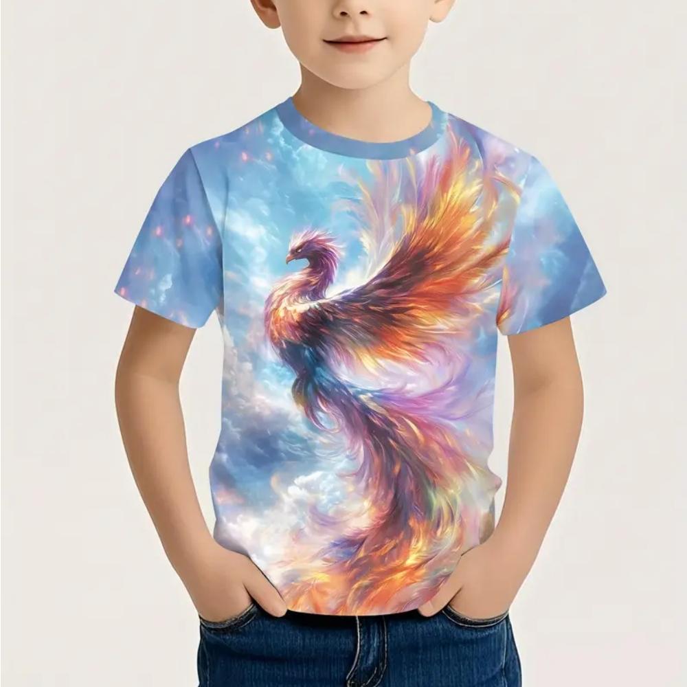 Girl Clothing 3D Print Fashion Phoenix Graphic T Shirts Trendy Comforts Crew Neck Short Sleeve Kawaii Girl Children's T-Shirt