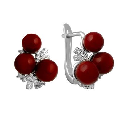 Silver Earrings with Coral, Cubic Zirkonia (2136347)