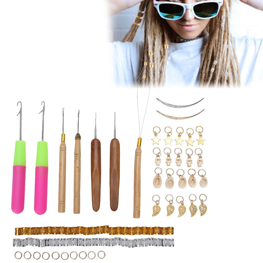 89pcs Metal Hair Rings Hair Braid Rings Dreadlocks Needle Crochet Hook Hair Tools