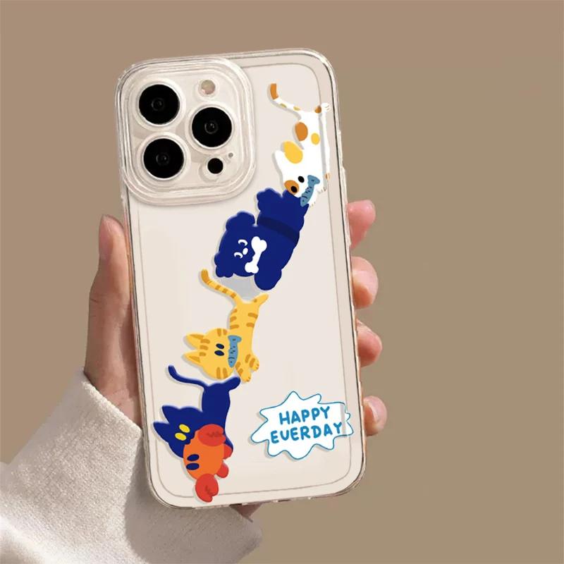 

Cute Cartoon Animal Tiger Cat Transparent Phone Case For iPhone 15 13 12 11 14 Pro MAX XS X XR SE 14Plus Mini Clear Cover Fundas iPhone 12ProMax